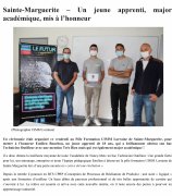 18 Septembre : Un jeune apprenti, major académique mis à l'honneur
