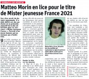 20 Février : Matteo Morin en lice pour le titre de Mister Jeunesse France 2021