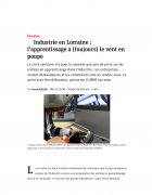 3 Mars : Éducation. Industrie en Lorraine : l’apprentissage à (toujours) le vent en poupe